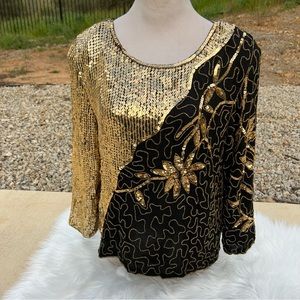 Vintage 80’s Joseph Le Bon Gold & Black Sill Sequins Blouse Medium